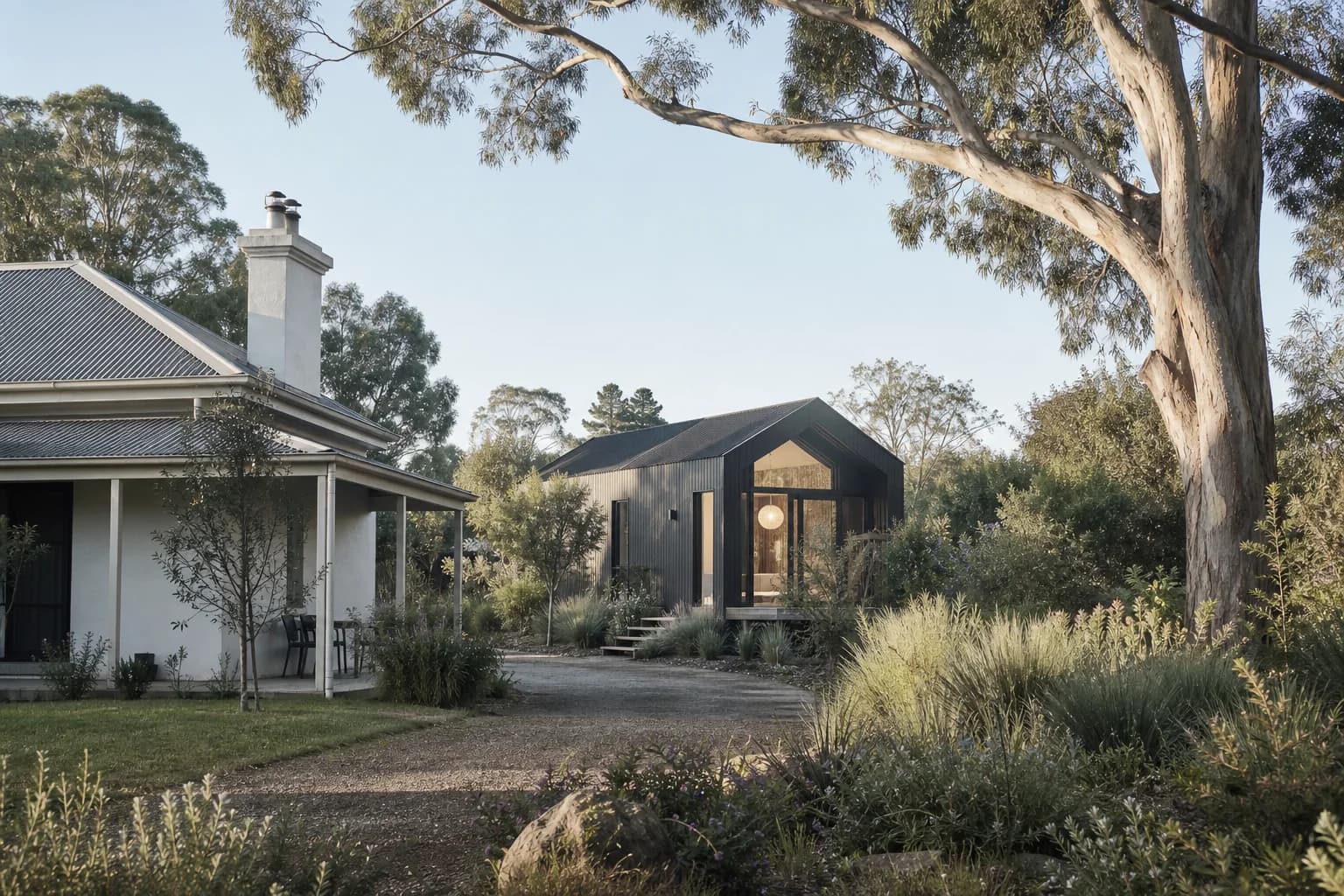 Contemporary modular home set among native Victorian landscape planting