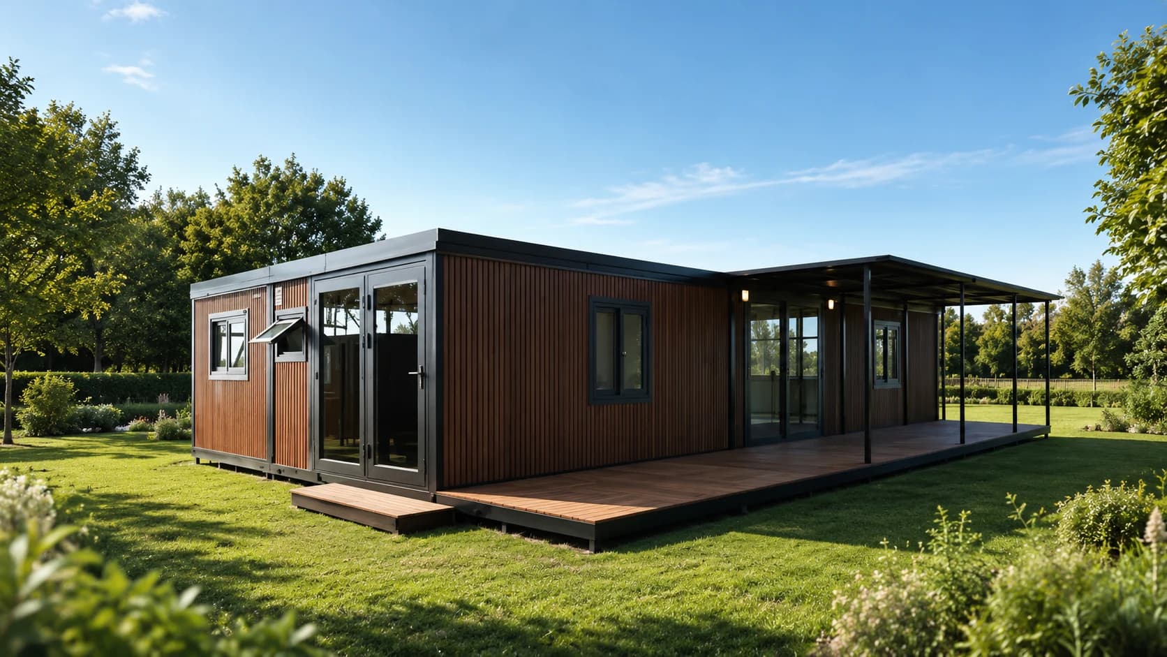 12M Portable Granny Flat with 3 Bedrooms and Terrace exterior by ModuHaus