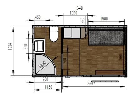 13FT Container Office floor plan