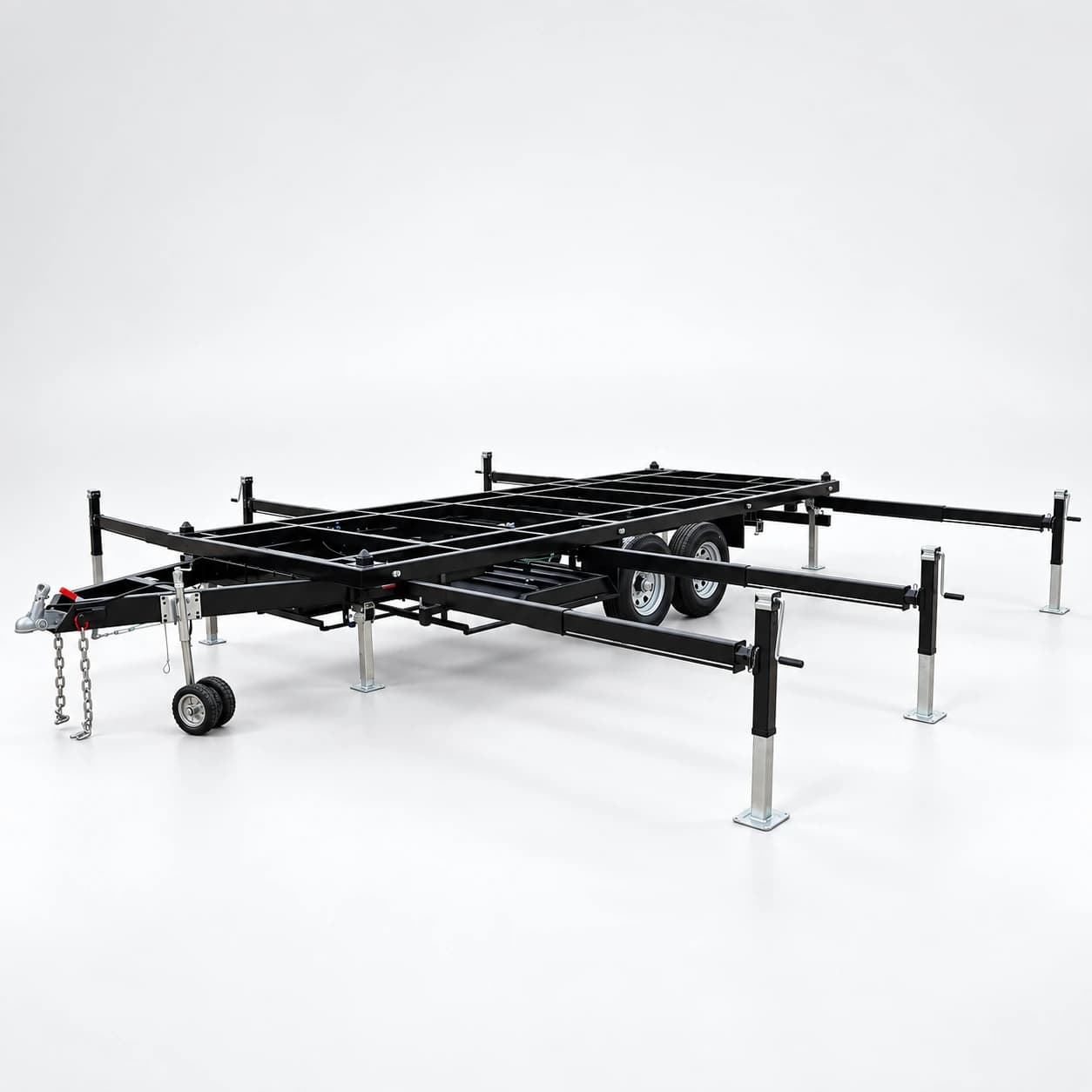 Studio view of the extendable outrigger house trailer chassis