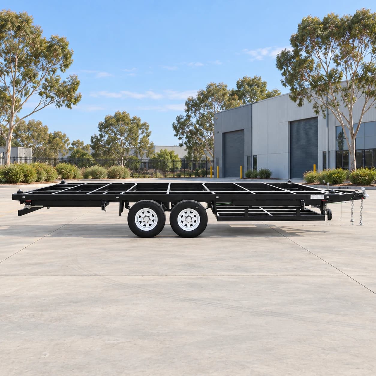 Side profile of the 20ft extendable outrigger house trailer