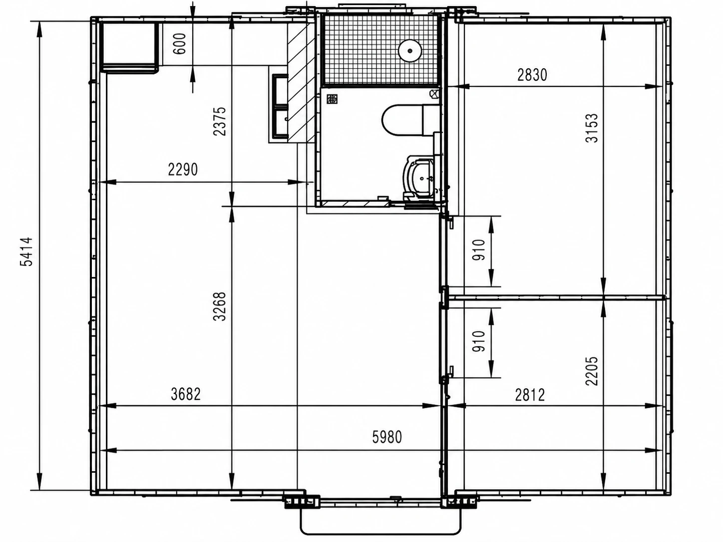 6M Container Home - 2 Bedroom with Terrace floor plan