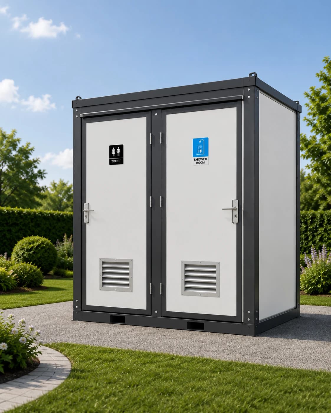 A Portable Toilet & Shower unit, ready to position on site