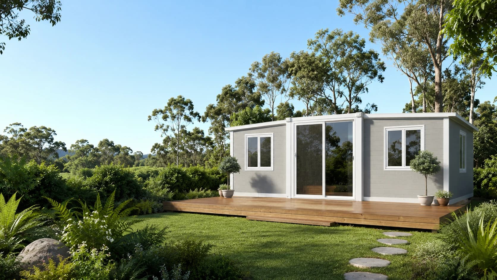 Expandable modular home in its open configuration