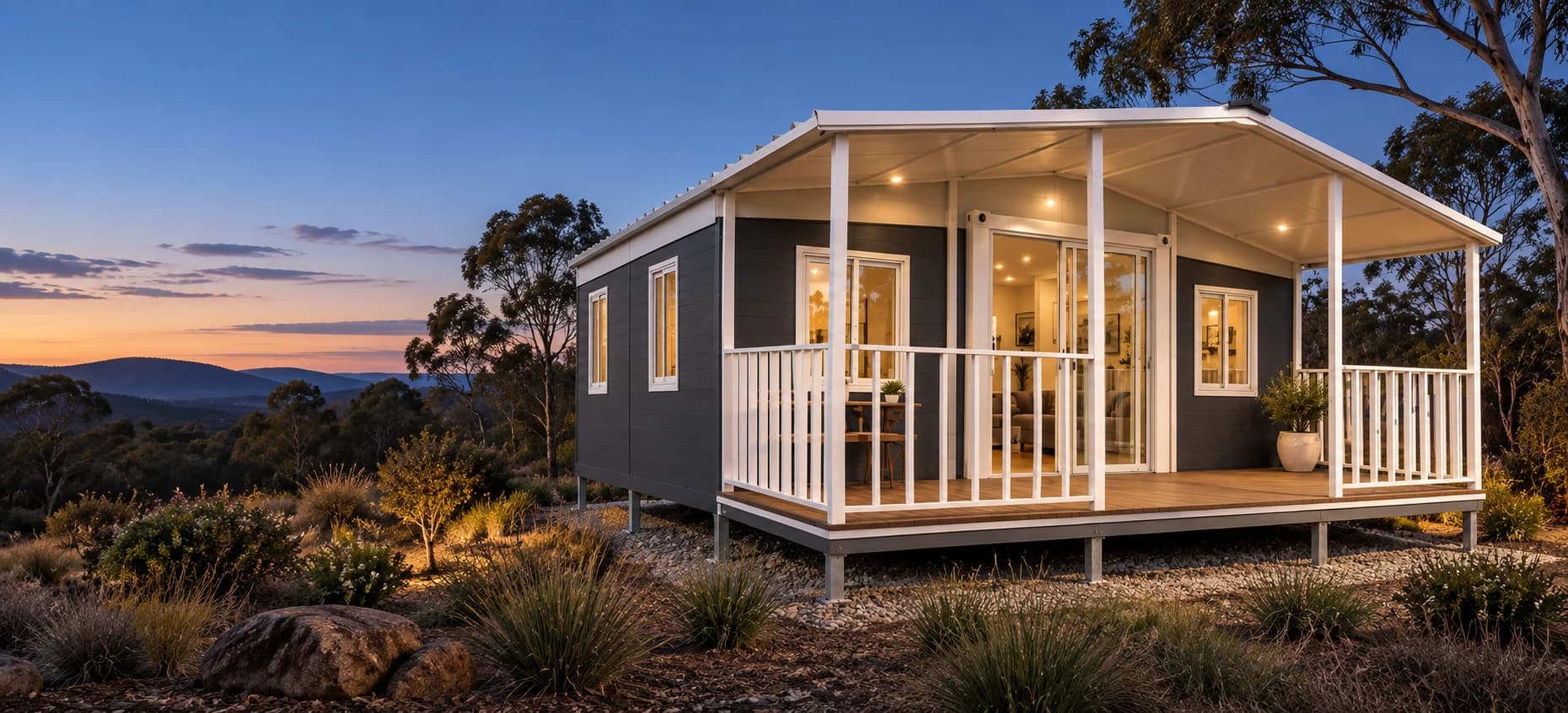 The Span 30 relocatable modular home opened and positioned on site