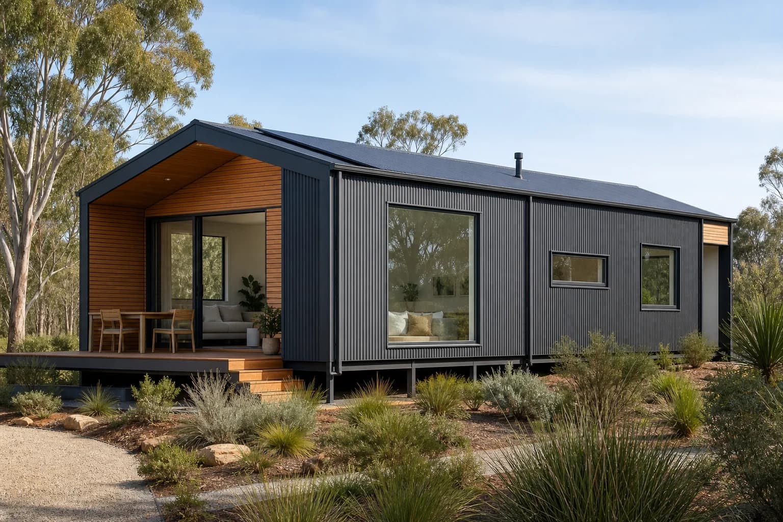 Contemporary modular home on a landscaped Australian site