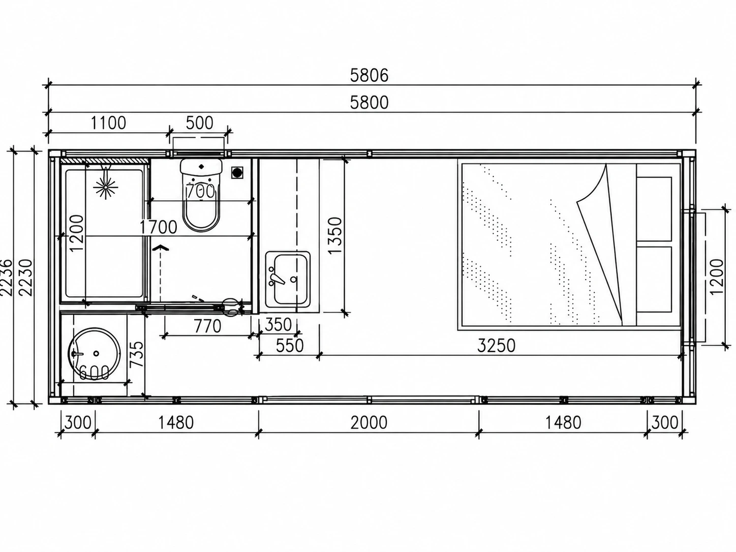 Dimensioned supplier floor plan for The Vista 20