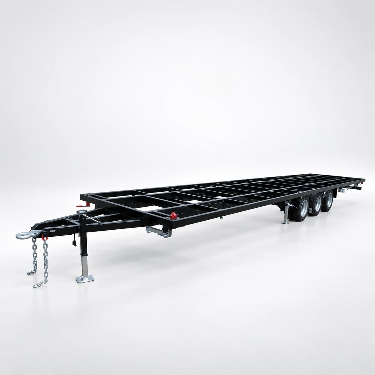 Studio view of the triple-axle house trailer chassis