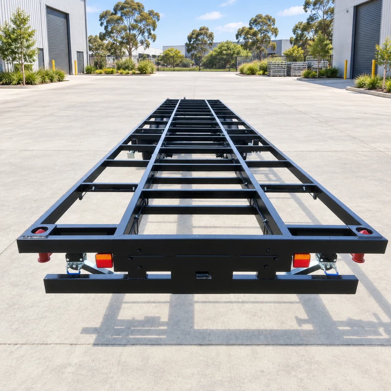 Rear frame and lighting detail of the house trailer chassis