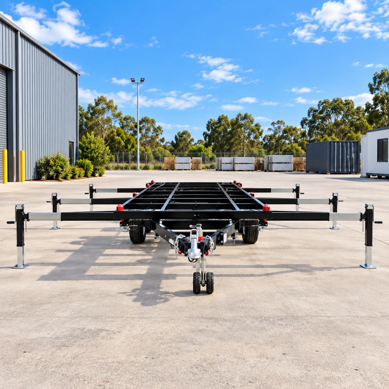 Front view of the trailer chassis and support arms