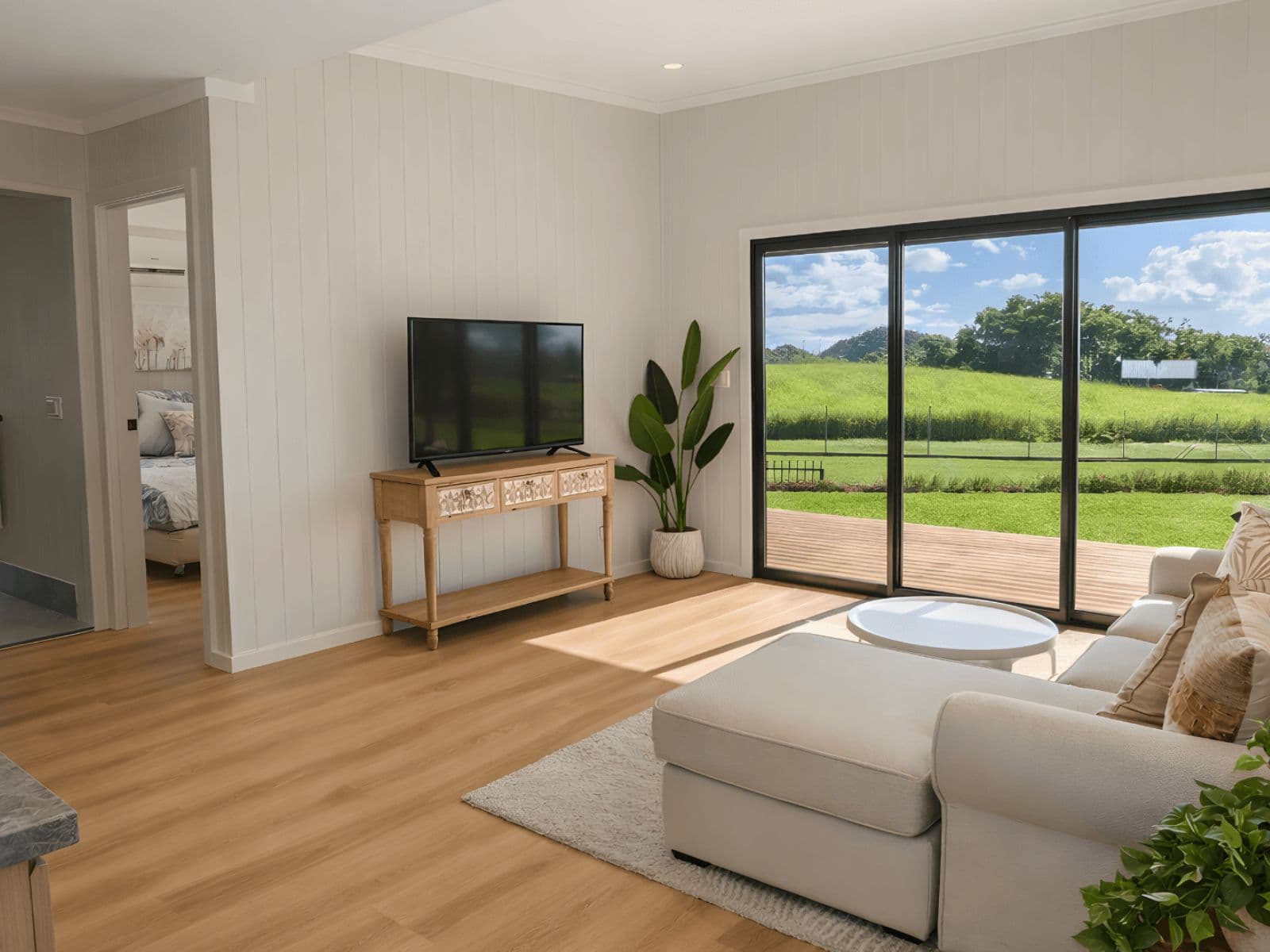 Warm timber, stone and natural light inside The Haven